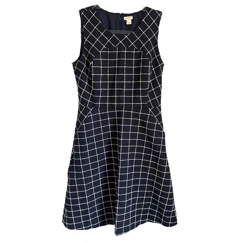 J.Crew | Women’s Sleeveless A-Line Blue White Squares Dress w/ Pockets Size 8